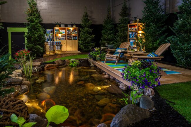 Pond vs. pondless waterfalls in a serene koi pond.