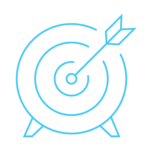The image features a blue outline of a target with an arrow hitting the bullseye, symbolizing precision and accuracy.